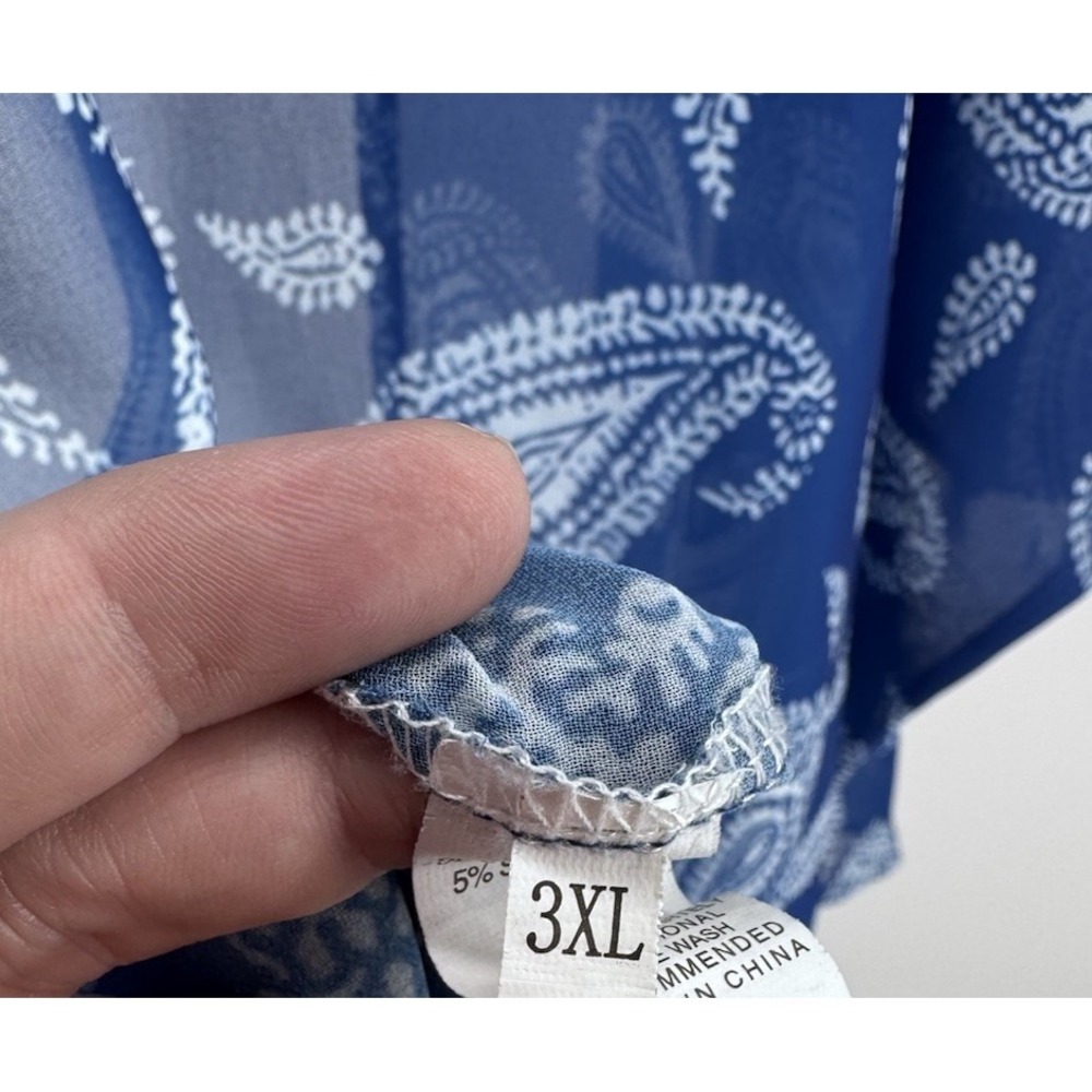 Women's Blue Paisley Sheer Kimono Cover Up Tie Front 3XL Lightweight Resortwear - Picture 8 of 9